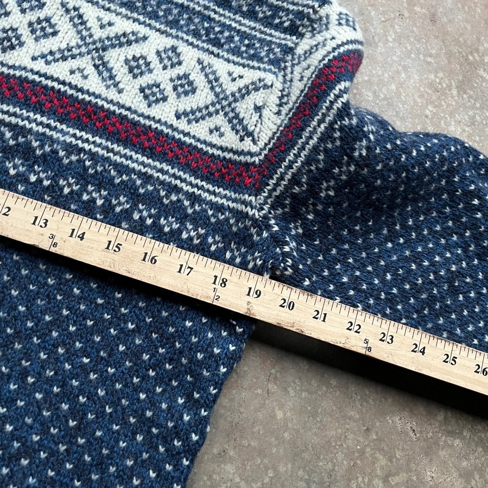 VTG L.L. Bean Vintage Mens Fair Isle Birdseye Wool Sweater Navy Blue USA Made M - Picture 5 of 9